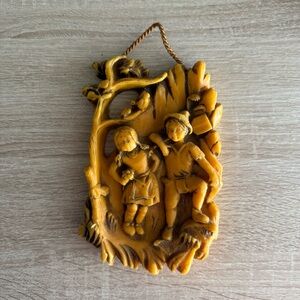 GERMAN Wax 3D Decor Wall Folk Art Hanging Plaque HANSEL GRETEL VTG